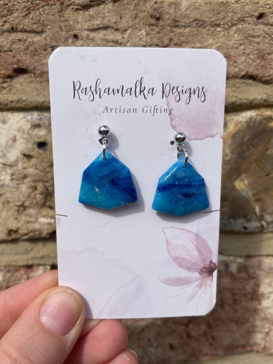 Ocean Blue Dangle Pentagon Earrings