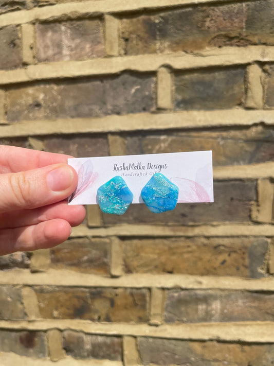 Aqua Blue Marble-Inspired Studs