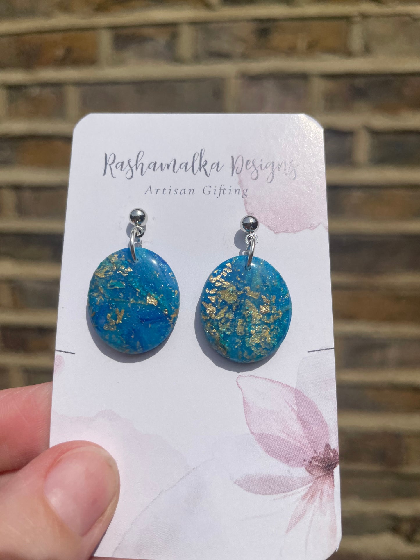 Golden Blue Small Oval Earrings