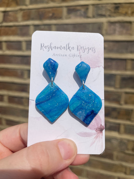 Ocean Blue  Marble- Inspired Dangle earrings