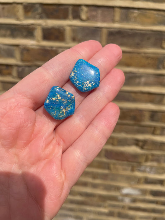 Golden Blue marble Inspired Studs