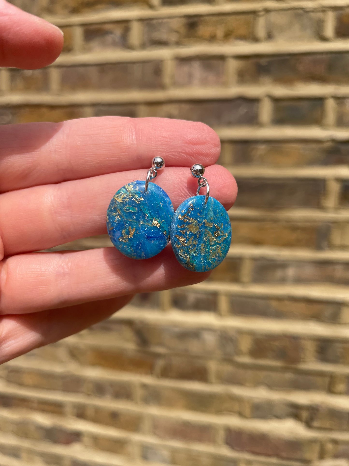 Golden Blue Small Oval Earrings