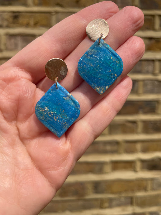 Golden Blue Marble- Inspired Dangles