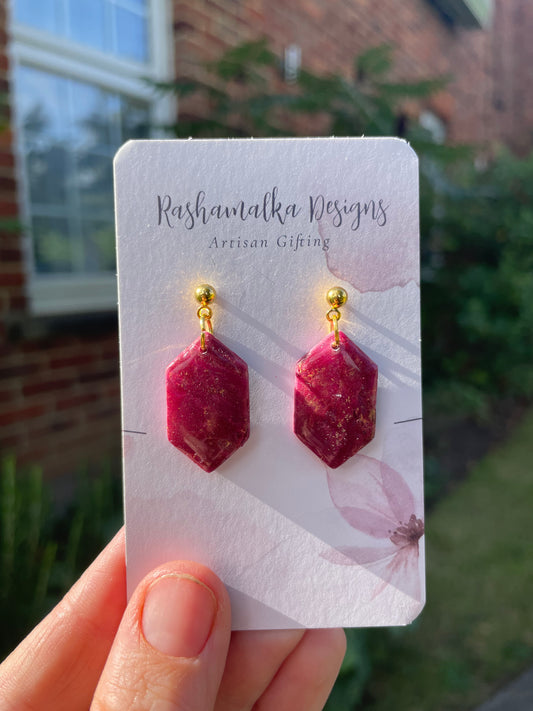 Cherry Red small Hexagon Dangles